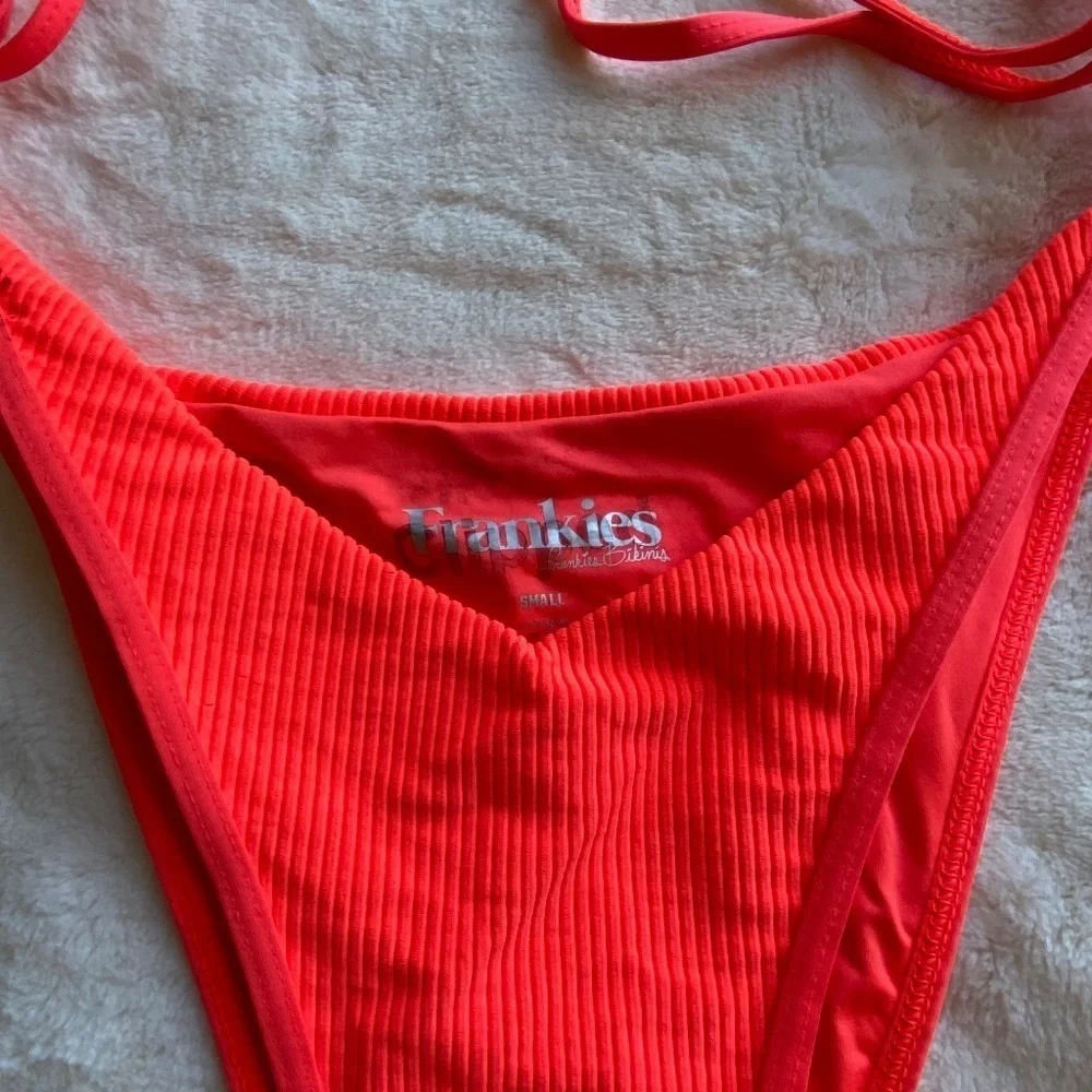 New! Frankie's Bikinis connor tie plisse ribbed thong bikini bottom 14959